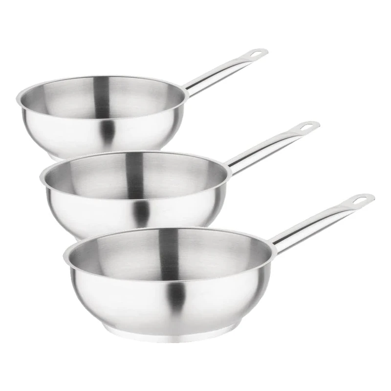 Vogue M947 Stainless Steel Saute Pan 200mm Induction Frying Kitchen Cookware, Silver (Pack of 3)