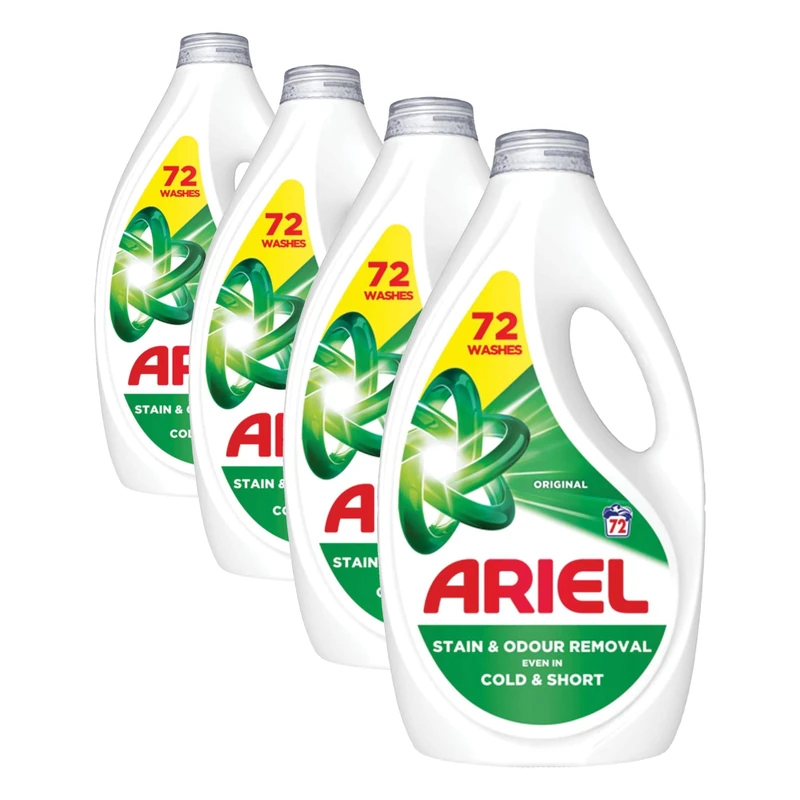 Ariel Washing Liquid Laundry Detergent, 72 Washes, Original, Stain & Odour Removal Even in Cold & Short (Pack of 4)