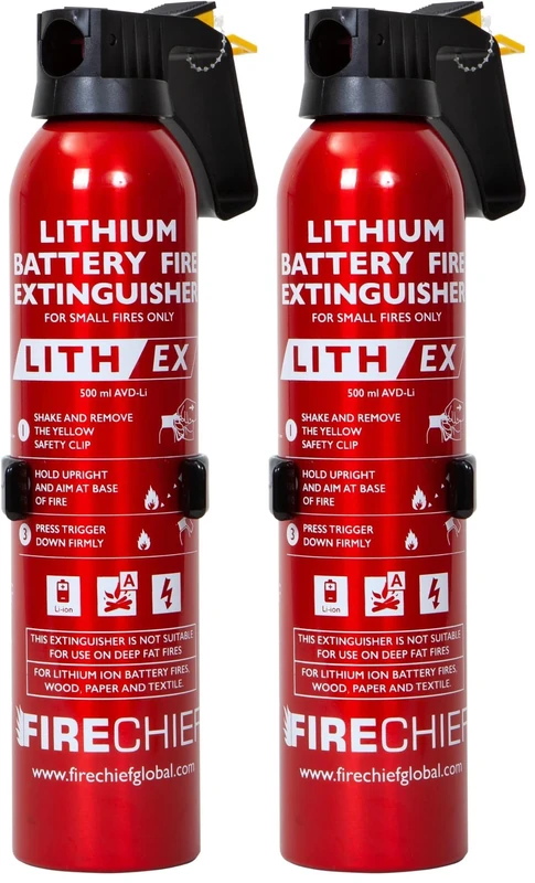 Lithium Ion Battery Fire Extinguisher 500ml - Firechief Aerosol Lith-Ex Extinguisher for Phones, Chargers, Laptops & Tablets (Pack of 2)