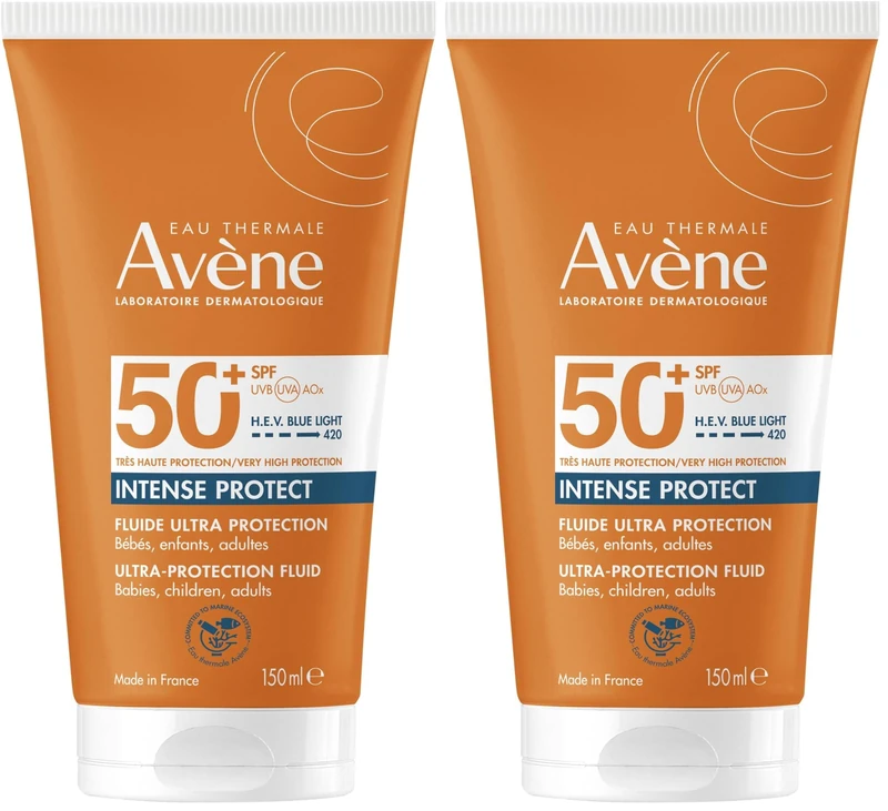AVENE Sun Care - Intense Protect SPF 50+ - Ultra Sun Protection Fluid - 8H Intense Hydration - Absorption in 3 Seconds - Ultra Resistant - Very High Tolerance Formula - +6 Months Old - 150 ml