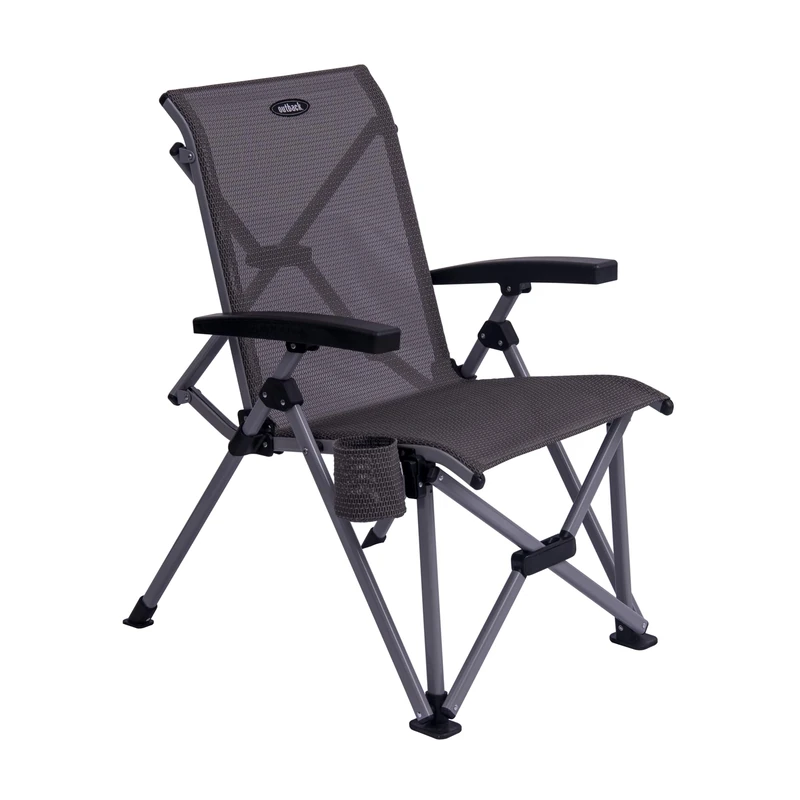 Outback Relaxer Camping Chair with Carry Bag & Cup Holder | Foldable Reclining Outdoor Chair | Lightweight Steel Frame | Breathable Mesh Fabric | Supports 102kg | Charcoal Grey - Image 1