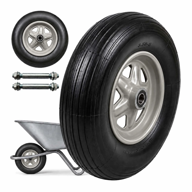 Relaxdays Handcart Wheels, pair 3.50-8 Solid Rubber, complete w/steel rim & axle, Wheelbarrow spare, Black/Grey - Image 1