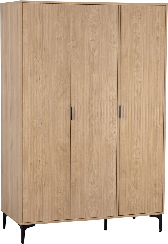 Seconique Miami 3 Door Fluted Wardrobe with Hanging Rail & Shelves, Oak