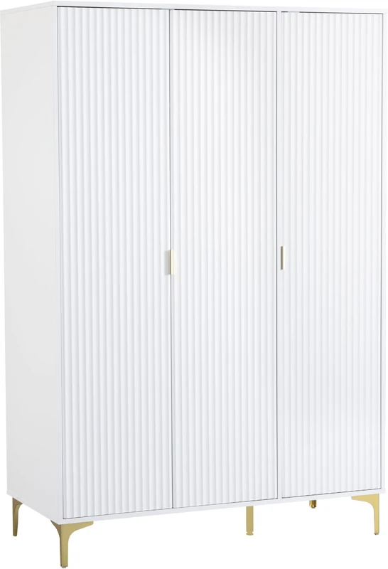 Seconique Miami 3 Door Fluted Wardrobe with Hanging Rail & Shelves, White