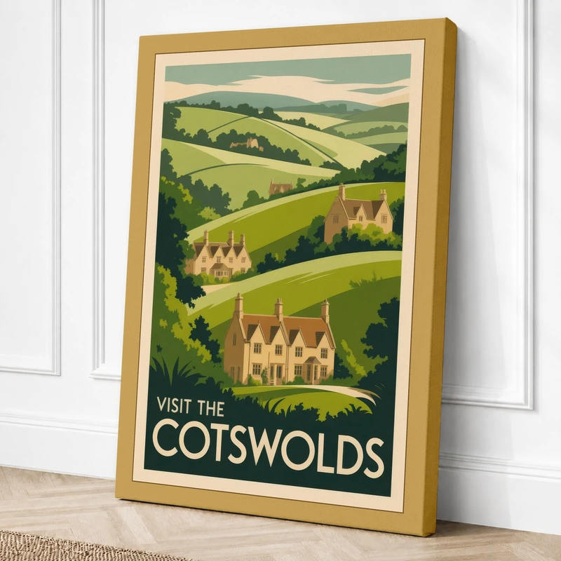Postcard from Cotswolds Canvas Wall Art Print 36x24 Inch