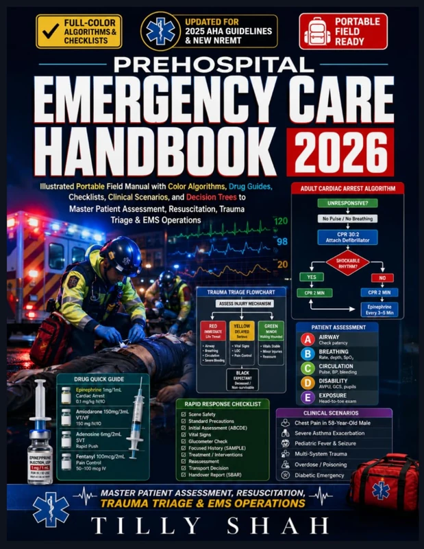 Prehospital Emergency Care Handbook 2026: Illustrated Portable Field Manual with Color Algorithms, Drug Guides, Checklists, Clinical Scenarios, and ... (HEALTH AND MEDICINE REFERENCE HANDBOOKS)