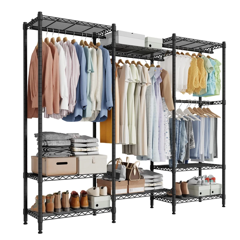 Mondeer Heavy Duty Clothes Rail with Adjustable Shelf, for Walk-in Wardrobe