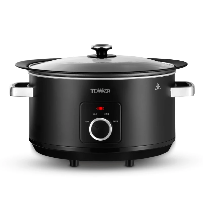 Tower Sear & Stew 6.5L Slow Cooker with Aluminium Hob-Safe Pot, One Pot Cooking, Non-Stick & Dishwasher Safe, 3 Heat Settings, 290W, Black, T19066BLK - Image 1