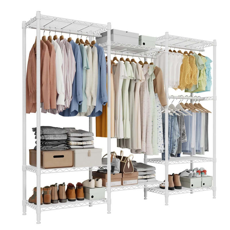 Mondeer Heavy Duty Clothes Rail with Adjustable Shelf, for Walk-in Wardrobe