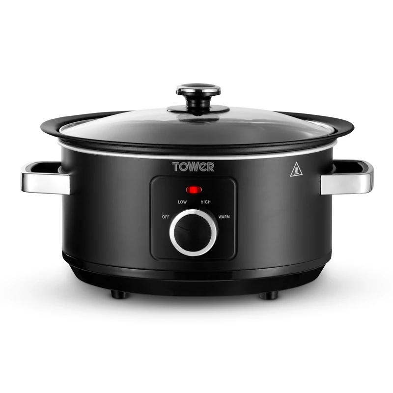 Tower Sear & Stew 3.5L Slow Cooker with Aluminium Hob-Safe Pot, One Pot Cooking, Non-Stick & Dishwasher Safe, 3 Heat Settings, 163W, Black, T19065BLK - Image 1