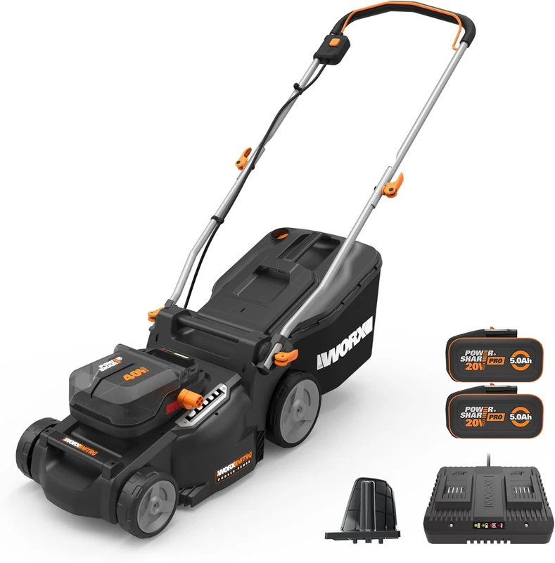 WORX WG737E.1 40V 37cm Cordless Lawn Mower, 2x5.0Ah Batteries, Brushless