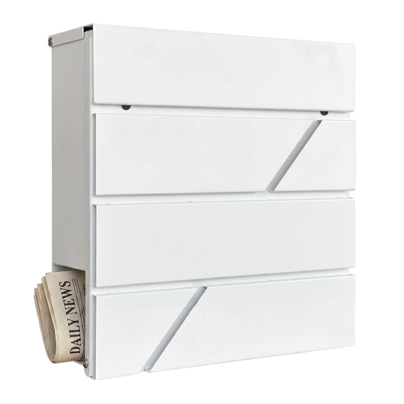 Relaxdays letterbox with newspaper compartment, HWD: 37 x 37 x 11 cm, DIN C4, weatherproof, 4 keys, letterbox, white - Image 1