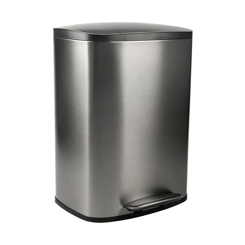 YEAUPE PRO Kitchen Bin 50L, Pedal Bin with Soft-Close Lid, Stainless Steel Rubbish Bin for Recycling and Waste with Handle, Removable Inner Buckets Trash Can, with 15 Bin Liners, Frosted Silver