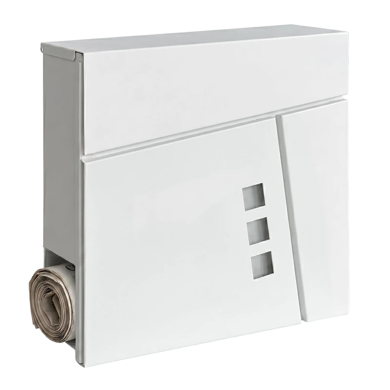 Relaxdays letterbox with newspaper compartment, HxWxD 37.5 x 37 x 10.5 cm, DIN C4, weatherproof, 4 keys, white