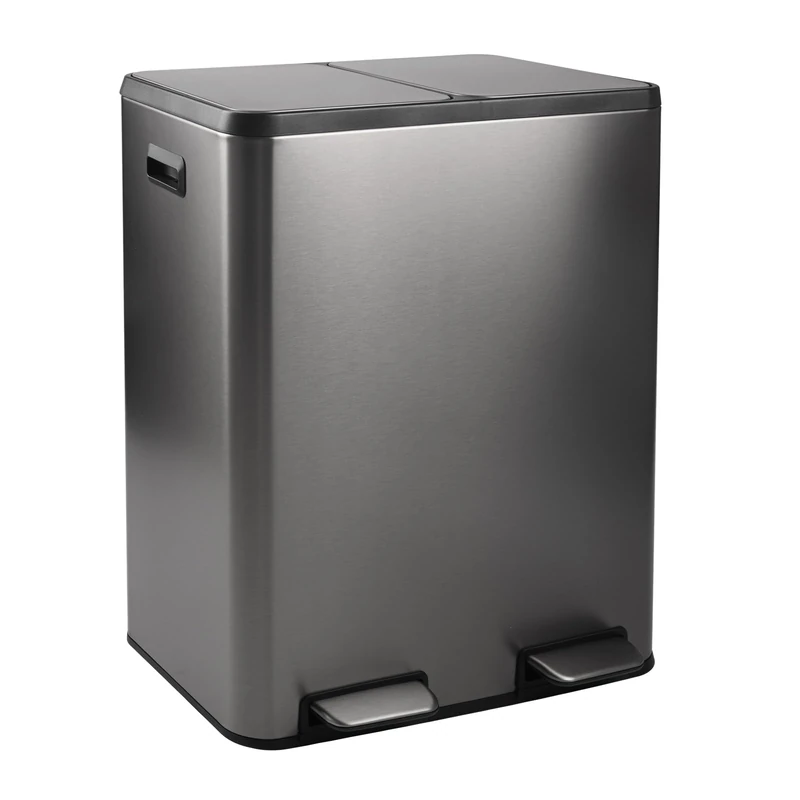 Kitchen Bin,60L Dual Rubbish Bin,2 x 30L Stainless Steel Pedal Bin,Double Bin Recycling with Soft-Close Lids and Plastic Inner Buckets,Fingerprint Proof,Odour Seal,Large Capacity, Frosted Silver - Image 1