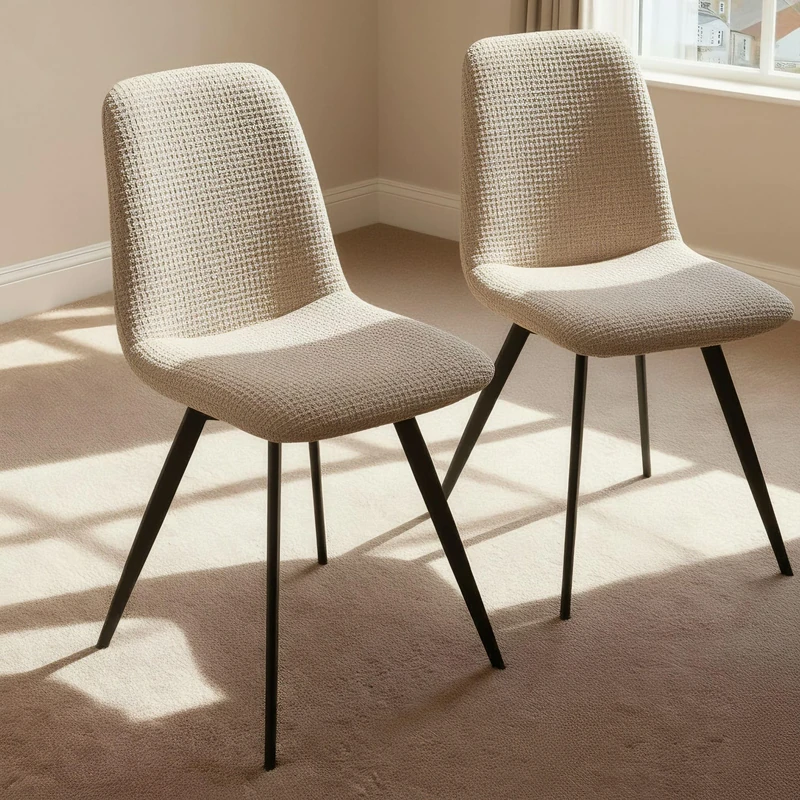 Home Source Ashford Dining Chairs Set of 2, Chenille Fabric (Beige)