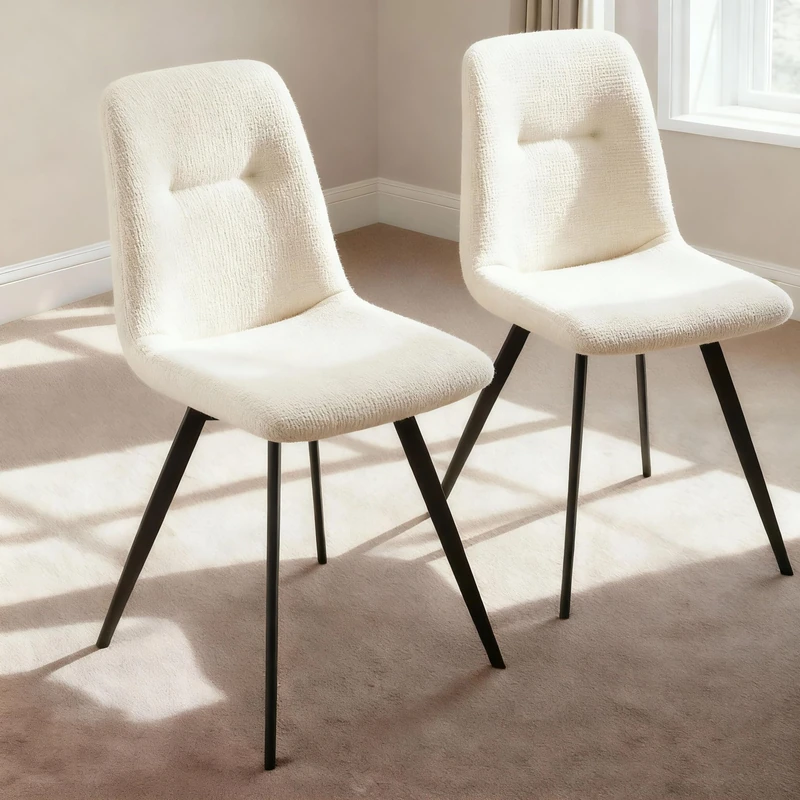 Home Source Ashford Dining Chairs Set of 2, Chenille Fabric (Off White) - Image 1