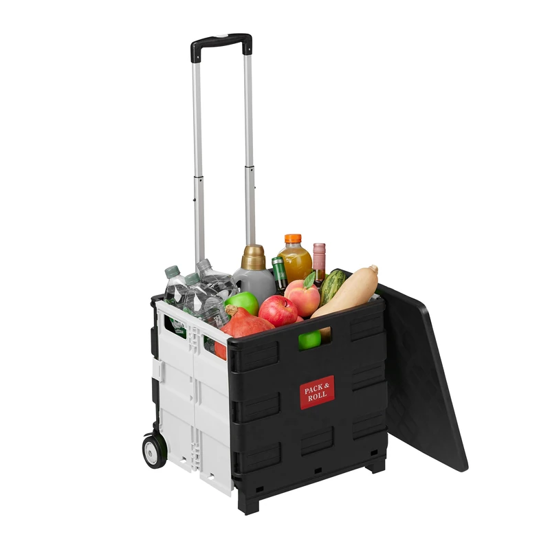 Relaxdays foldable shopping trolley, telescopic handle & lid, white