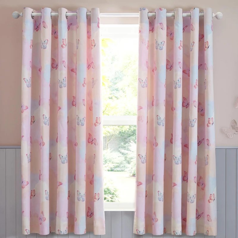 Catherine Lansfield Ombre Butterflies 66x72 Inch Eyelet Curtains Pink - Image 1