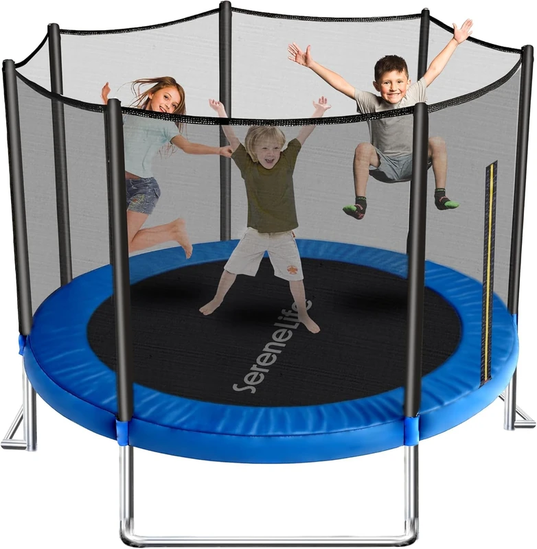SereneLife Outdoor Trampoline for Kids and Adults - 8ft 10ft 12ft - ASTM Certified Heavy Duty Garden Trampoline with Safety Poles Netting and Stable Rustproof Frame - Image 1