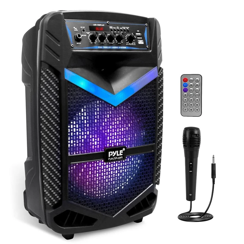 Portable Bluetooth PA Speaker System - 600W Rechargeable Outdoor Bluetooth Speaker Portable PA System w/ 10” Subwoofer 1” Tweeter, Recording Function, Mic In Party Lights USB/SD Radio - Image 1