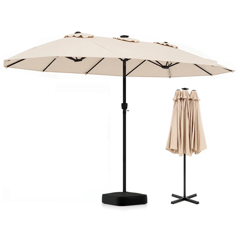 SPOTRAVEL 4.7m Double-Sided Garden Parasol (Beige,with Base)