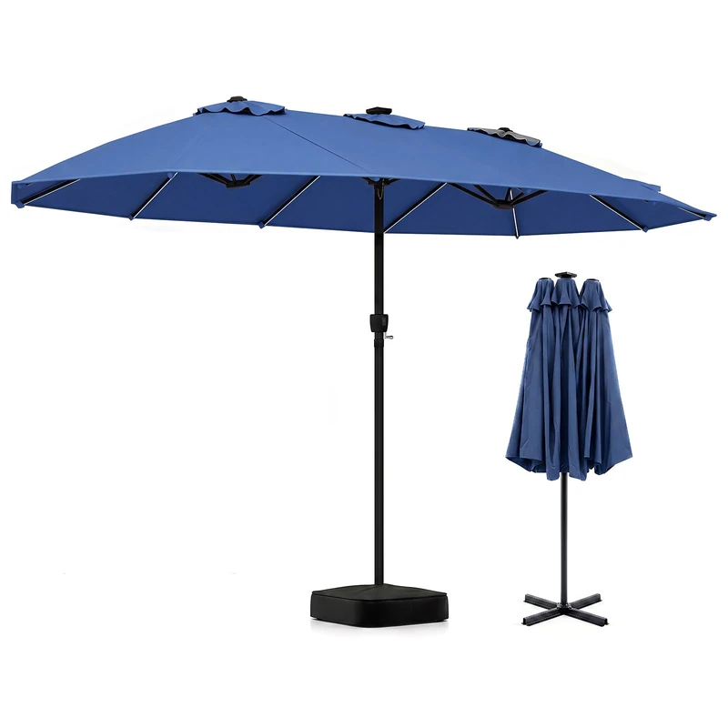 SPOTRAVEL 4.7m Double-Sided Garden Parasol (Blue,with Base)