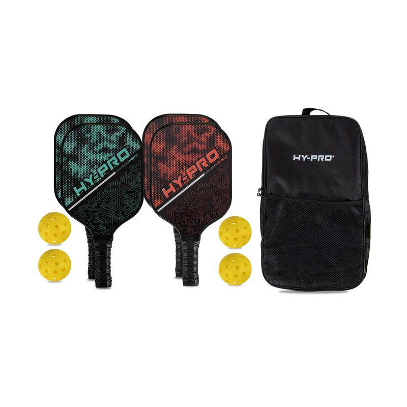 Hy-Pro Pickleball Paddles Set with 4 Fibreglass Rackets, Balls and Case - Image 1