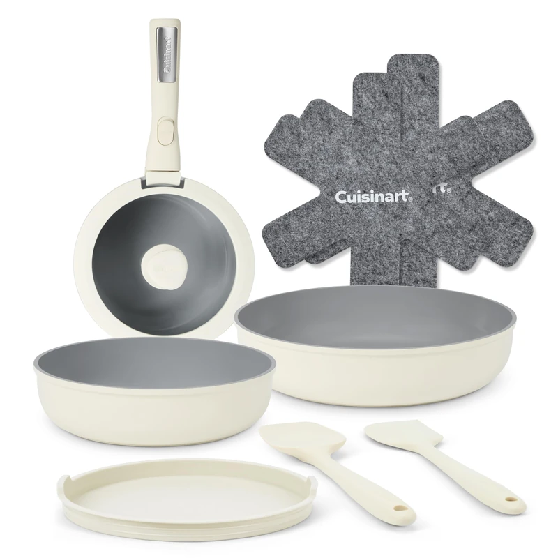 Cuisinart ClickSmart Nonstick Detachable Handle Cookware | 10pc pots and Pans Set | Advanced Non-Stick Ceramic Coating | Stackable Space Saving Design | Detachable Handle