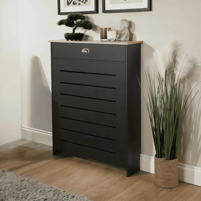 Home Source Batley Small Radiator Cover with Storage Drawer, Black