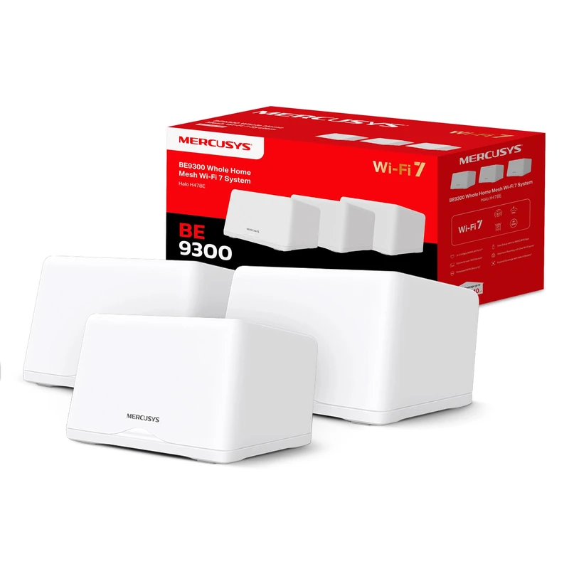 MERCUSYS Halo H47BE(3-Pack) BE9300 Tri-Band Mesh WiFi 7 System, WiFi Router