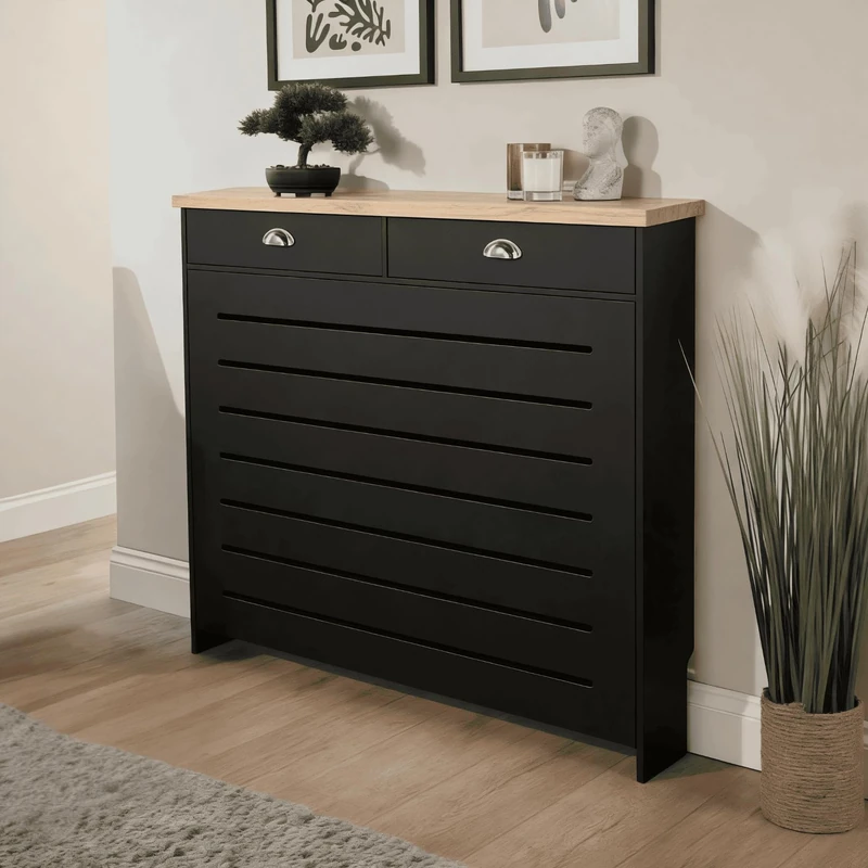 Home Source Batley Medium Radiator Cover with Storage Drawer, Black
