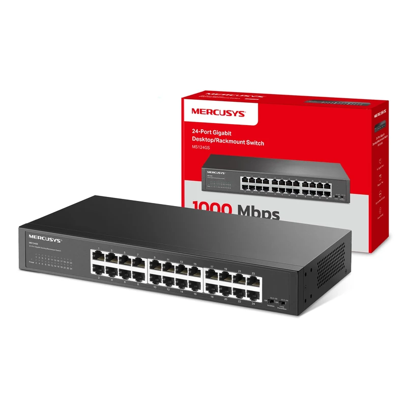 MERCUSYS MS124GS 24-Port Gigabit Ethernet Switch, Unmanaged Network Switch, Plug & Play, Metal Housing, Fanless Silent Design, Desktop & Rack Mount, Home & Office - Image 1