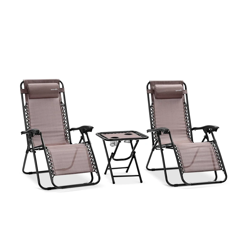 SereneLife Zero Gravity Chairs Set of 2 - Adjustable Outdoor Lounge Chairs with Side Table, Cup Holders, Removable Pillows, Folding Portable Ideal for Patio, Backyard, Poolside, Beach Camping - Image 1
