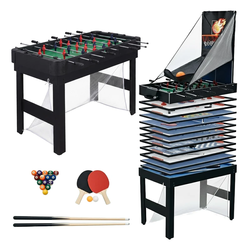 Relaxdays 20-in-1 multi-game table: foosball, pool, air hockey, black