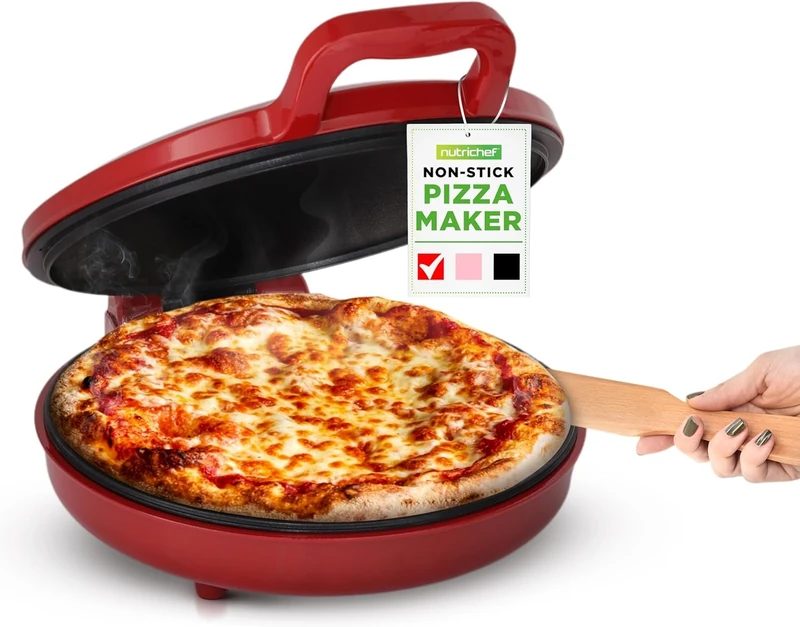 NutriChef Electric Pizza Oven Indoor – 12 Inch Countertop Pizza Maker, 1500W Non Stick Pizza Cooker, Adjustable 80–205°C Temperature, Fast Heating Multi-Purpose Cooker for Home Kitchen