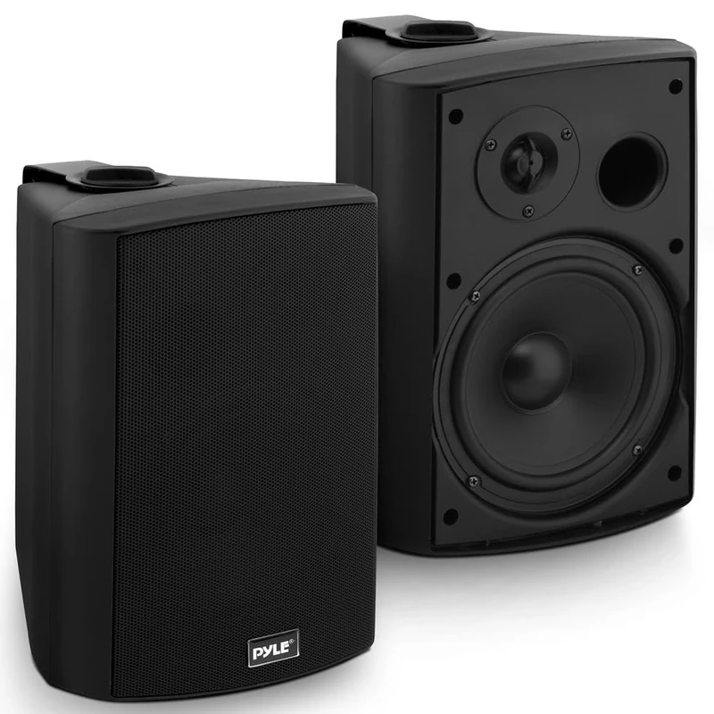 Pyle Bluetooth Active+Passive Speaker System, 6.25" Woofer, Indoor/Outdoor Water Resistant ABS Case with Wall Mount, Marine Grade IP44 Rating, Bass Boost, (Pair, Black)