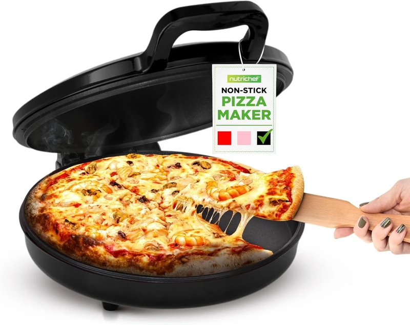 NutriChef Electric Pizza Oven Indoor – 12 Inch Countertop Pizza Maker, 1500W Non Stick Pizza Cooker, Adjustable 80–205°C Temperature, Fast Heating Multi-Purpose Cooker for Home Kitchen