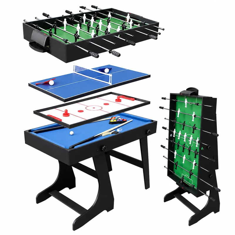 Relaxdays Game Table, 4-in-1, Table Football, Pool, Air Hockey, Black
