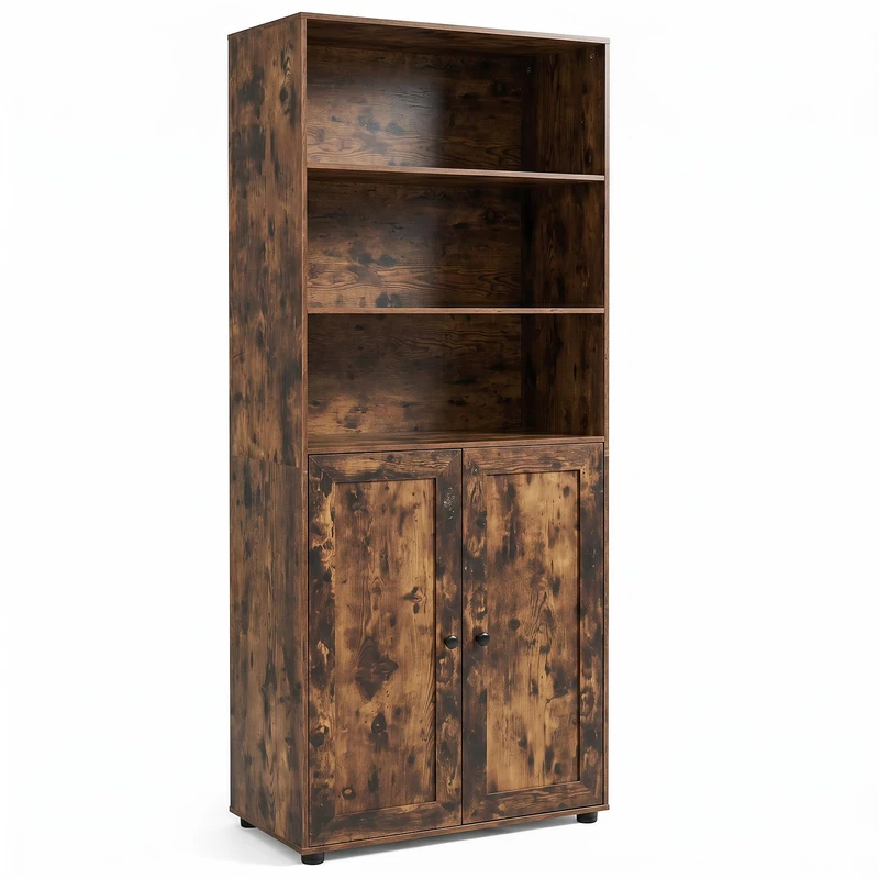 SFAREST Wooden Bookcase, 5/6 Tier Freestanding Bookshelf (Brown)