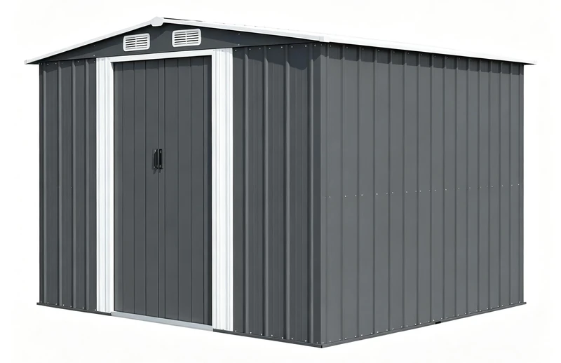 JUMMICO 8x7ft Metal Garden Shed, Large Outdoor Storage for Tools, Bikes Lawnmowers, Double Sliding Doors, Weatherproof Ventilated, Multi-Purpose Shelter for Garden, Patio Backyard,Black