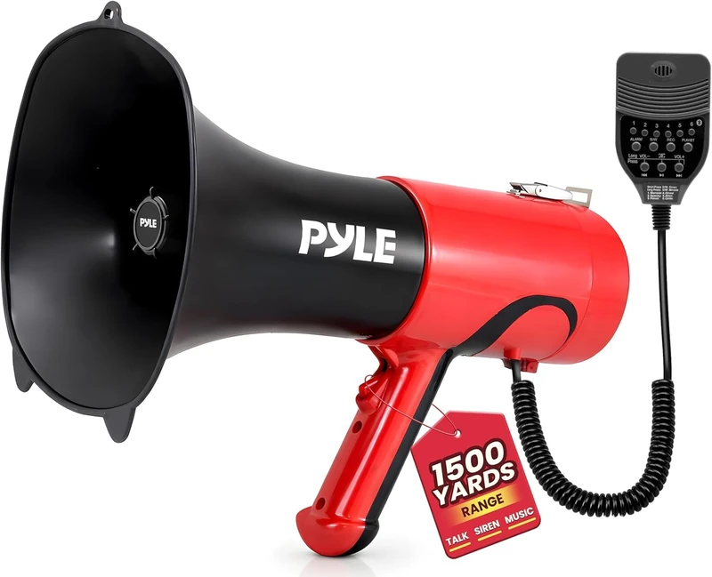 Pyle Portable Megaphone Bullhorn - Bluetooth Compatible PA Speaker with Built-in Voice Changer, 1500 Yard Range, Siren, 100W Adjustable Vol Control, Loudspeaker for Outdoor Sports & Safety Drills