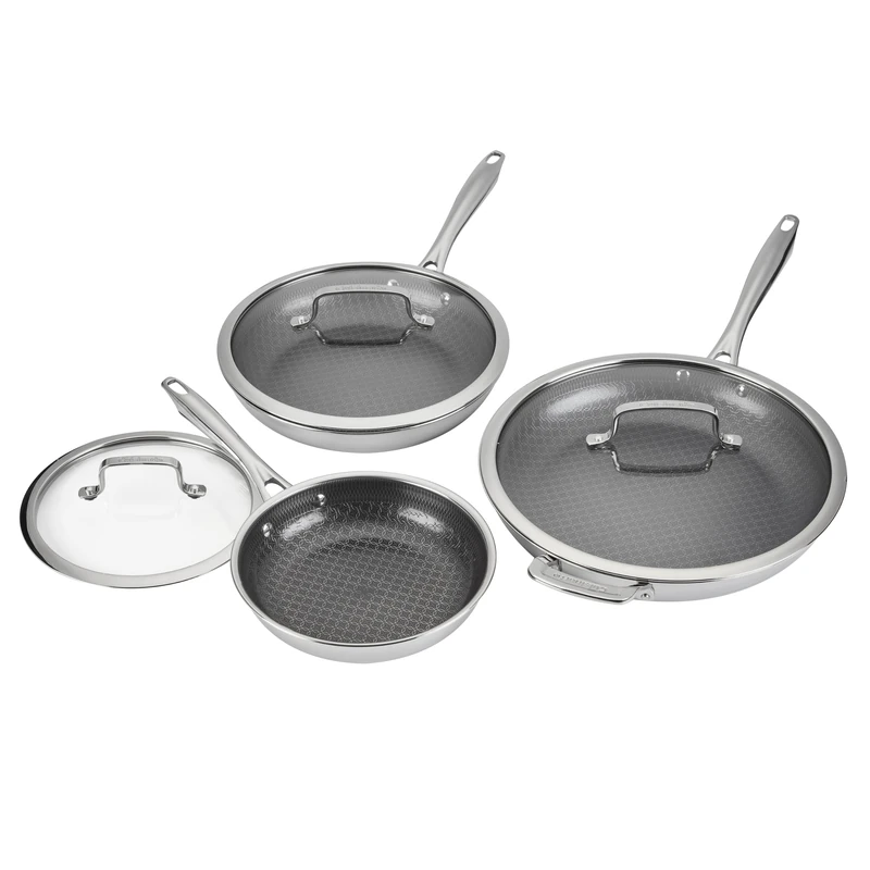 Cuisinart 6-Piece Triple-Ply Ceramic Stainless Steel Frying Pan Set I PURELYSEAR Nonstick 20, 26, & 30cm Frying Pans with Tempered Glass Lids I Compatible with all hobs including Induction I Stay-Cool