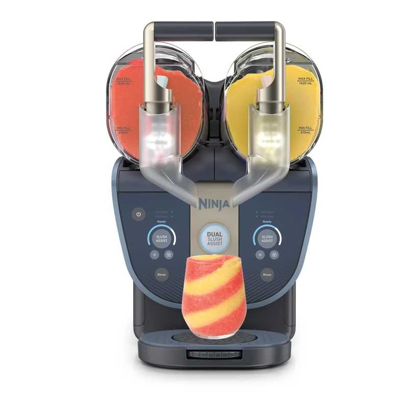 Ninja SLUSHi Twist Frozen Drink Maker, Includes Two 1,420ml Max Fill Vessels, 2X Slanted Spouts, Create and Serve Two Frozen Drinks At The Same Time, Blue FS701UKBL