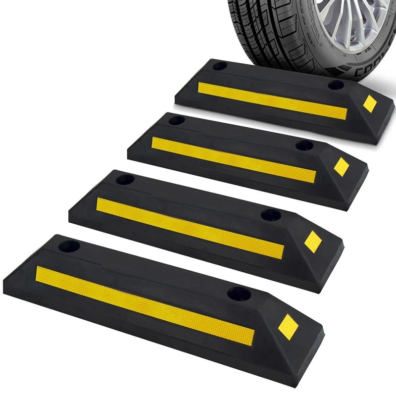 Curb Garage Vehicle Floor Stopper for Parking Safety 1PC Heavy Duty Rubber Parking Lot Driveway Stopper, for Car Vans Trucks Tire Wheel Guide Block Protect Bumper, 4 Pack