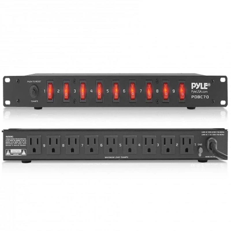 Pyle Rack Mount Power Strip, 6 Outlet PDU, 1U 13A Surge Protected Extension Lead for Server Rack, Studio, Home and Office