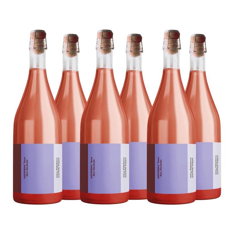 ARENSBAK Rosé Alcohol-Free Wine Alternative (Case of 6), Danish Fermented Tea Proxy with Elderflower and Pink Pepper, 75cl 0.5% ABV