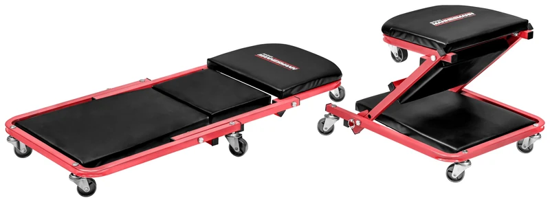 Brüder Mannesmann Rolling Board and Workshop Stool 2-in-1 Height Adjustable Foldable for Assembly and Workshop M00356