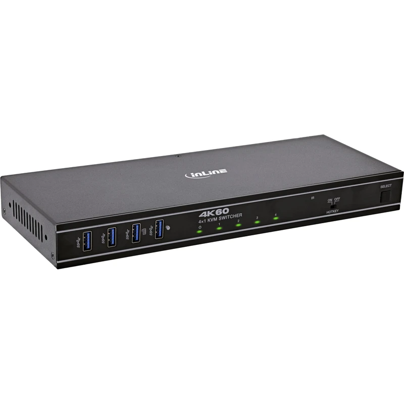 Inline DisplayPort KVM Switch 4 Port, 4K 60 Hz, DP 1.4a, USB, RS232