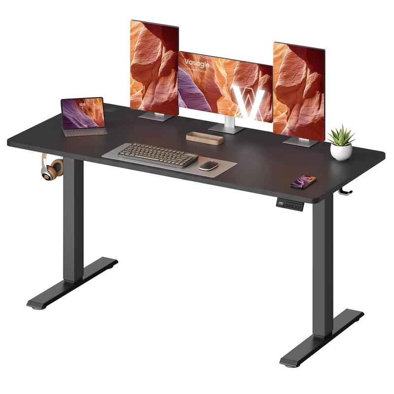VASAGLE Electric Standing Desk, Height Adjustable Desk, Sedentary Reminder, 4 Memory Heights, for Home Office, 120 x 60 cm, Black LSD314BZ01